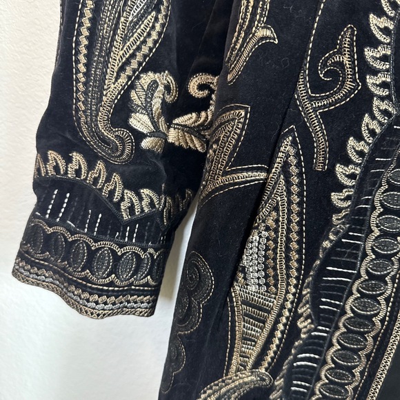 Peter Nygard Coat Size 6 Black Embroidered Long Sleeve Mandarin Collar Marant - Picture 4 of 8